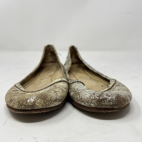 Frye Carson Cream Metallic Silver Natural Crackle Ballet Flats Size 8 - Picture 3 of 11